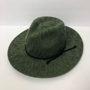Women's Woven Fedora Hat Solid Olive Green Black Tie Casual Beach One Size